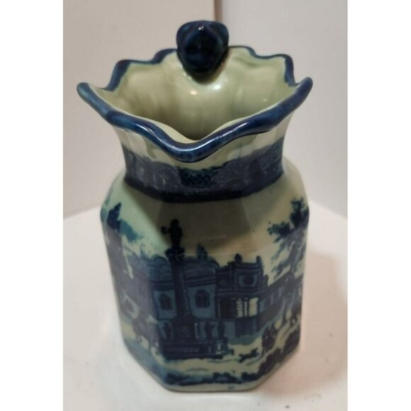 Vtg Victoria Ware Octagonal 1920's  Ironstone Blue Pitcher 7" Tall by 8" Wide - Picture 4 of 13